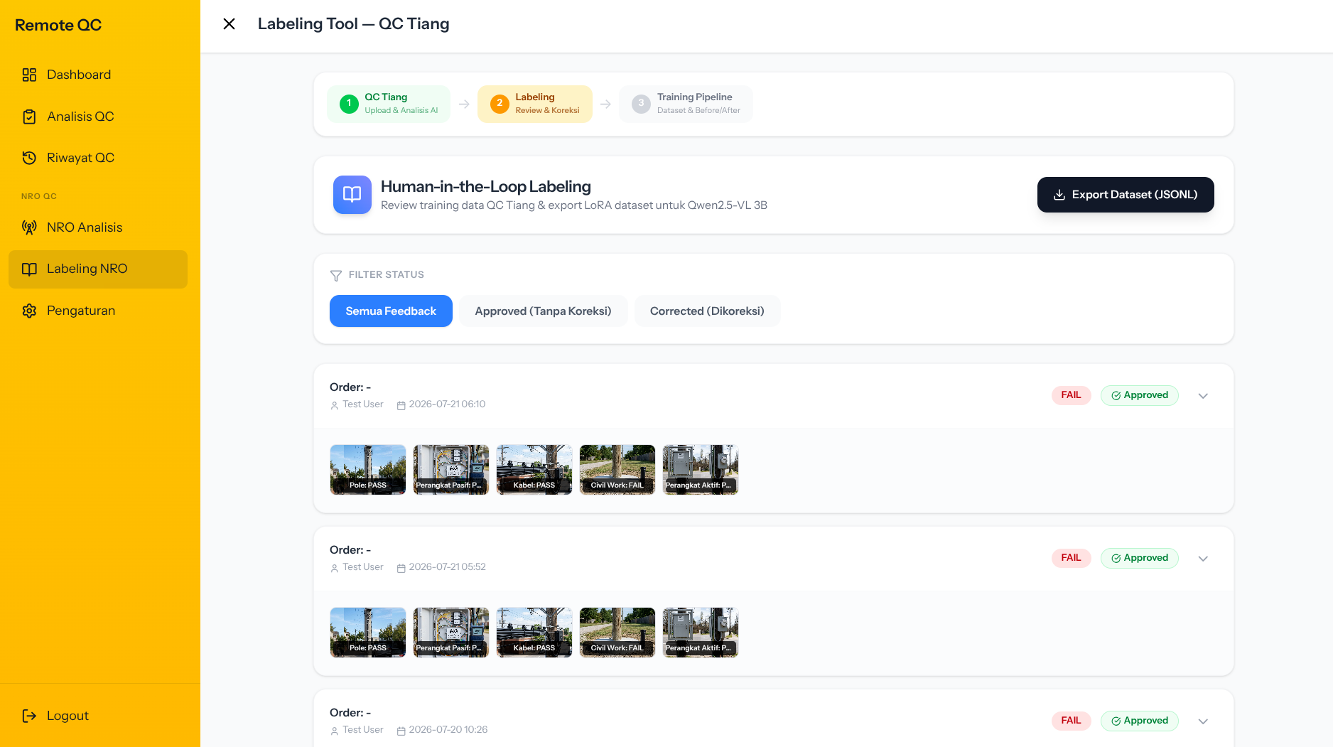 Tampilan dashboard AI Field Inspection AlurKerja