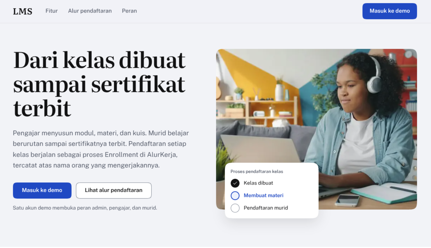 LMS Learning Management System dashboard interface powered by AlurKerja